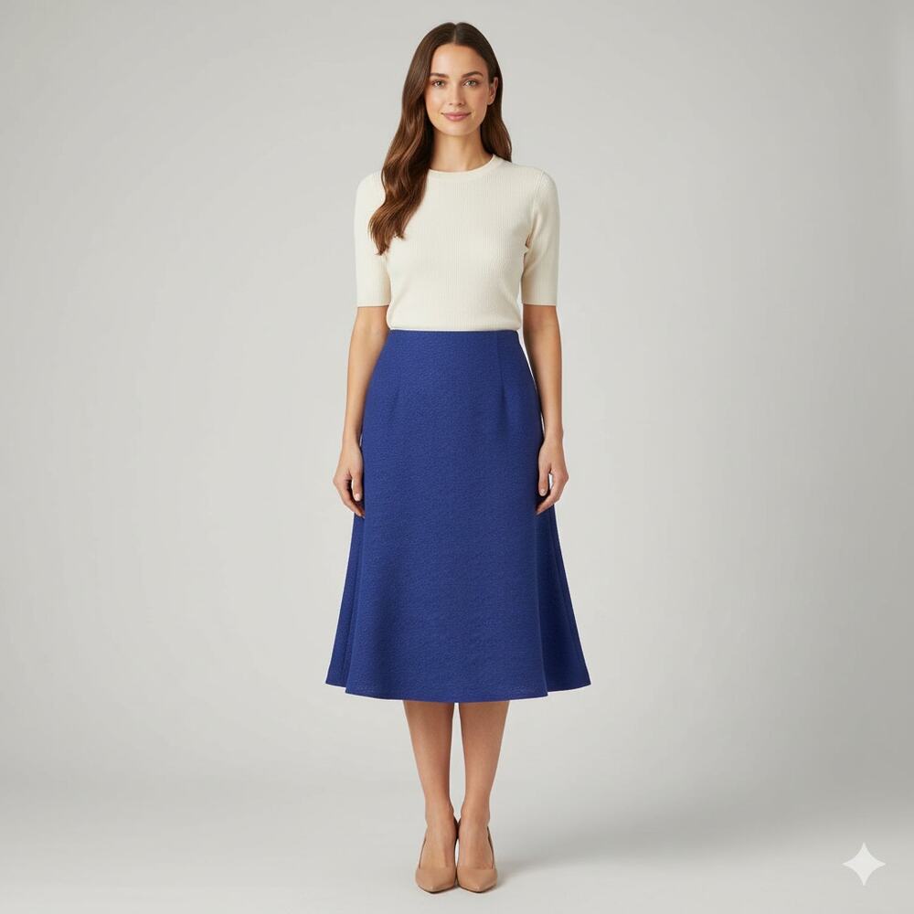 NWT CAbi A-Line Textured Midi Tulip Skirt Jacquard High Waist Flare #3097 Size 4